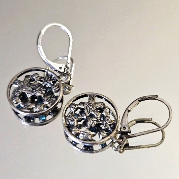 Blue Glass Silver Toned Earrings - Picture 4 of 4